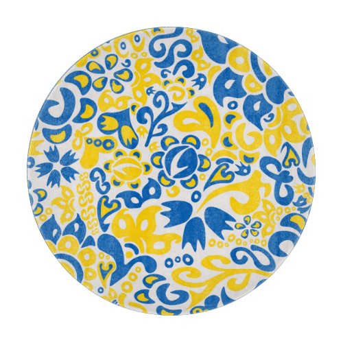 Folklore pattern with Ukrainian flag colors  Cutting Board