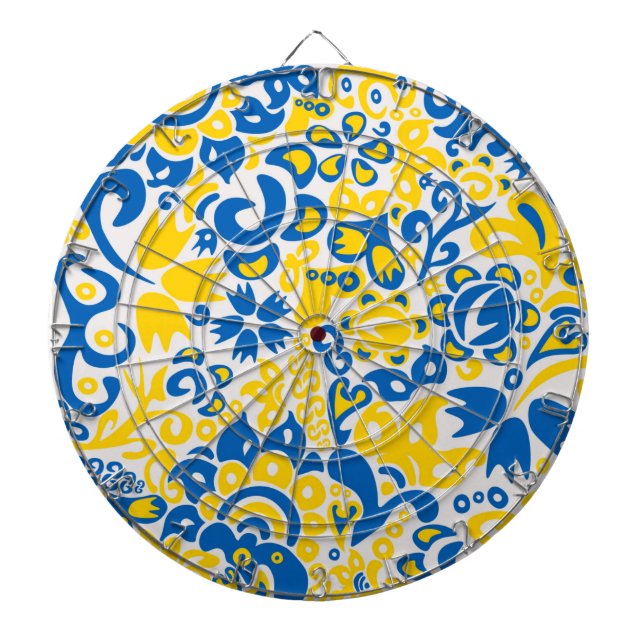 Folklore pattern with Ukrainian flag colors Dart Board (Front)
