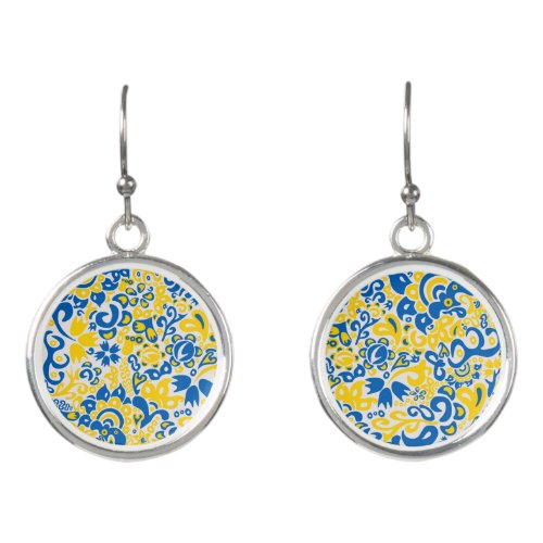 Folklore pattern with Ukrainian flag colors  Earrings