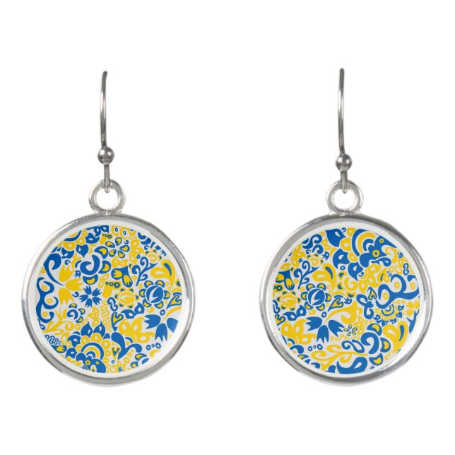 Folklore pattern with Ukrainian flag colors  Earrings (Front)