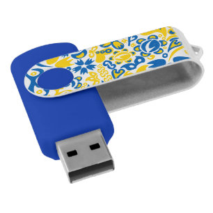 Folklore pattern with Ukrainian flag colors  Flash Drive