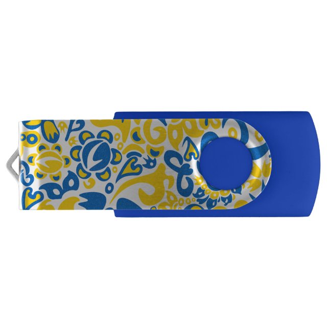 Folklore pattern with Ukrainian flag colors Flash Drive (Back)