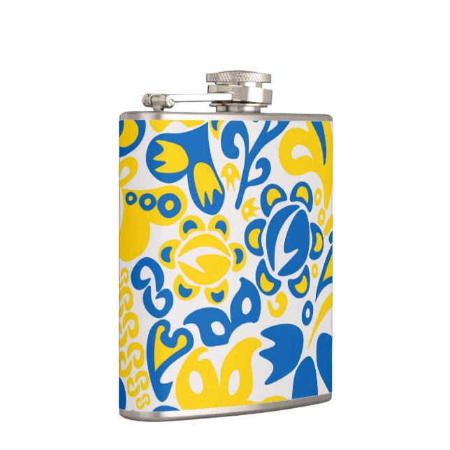 Folklore pattern with Ukrainian flag colors  Flask (Right)