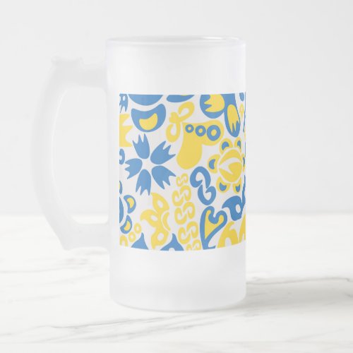 Folklore pattern with Ukrainian flag colors  Frosted Glass Beer Mug