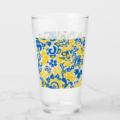 Folklore pattern with Ukrainian flag colors  Glass