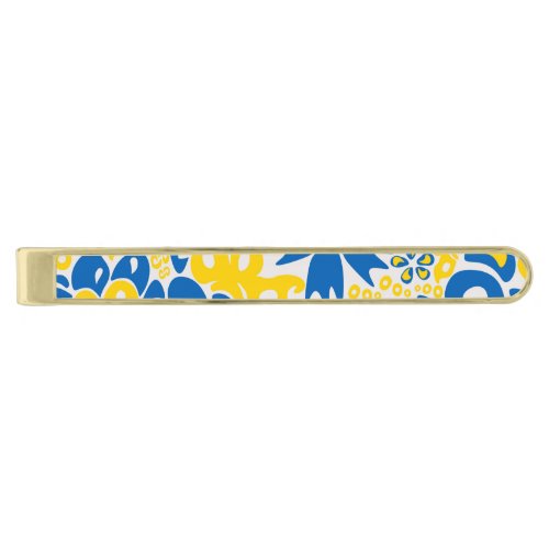 Folklore pattern with Ukrainian flag colors  Gold Finish Tie Bar