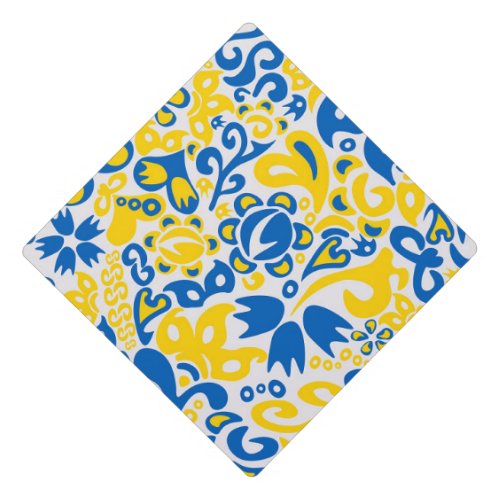 Folklore pattern with Ukrainian flag colors  Graduation Cap Topper