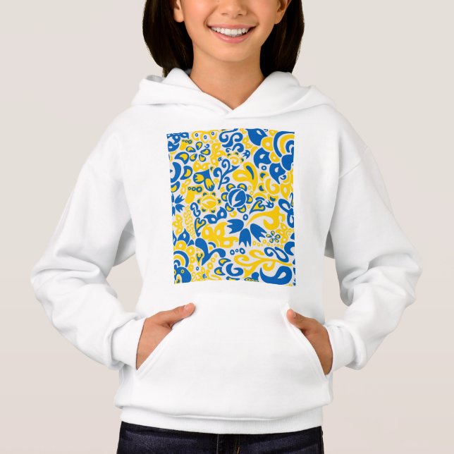 Folklore pattern with Ukrainian flag colors  Hoodie (Front)