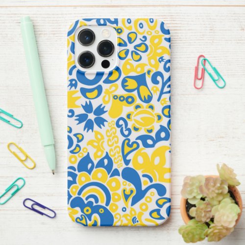 Folklore pattern with Ukrainian flag colors  iPhone 12 Pro Max Case