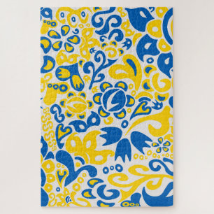 Folklore pattern with Ukrainian flag colors Jigsaw Puzzle