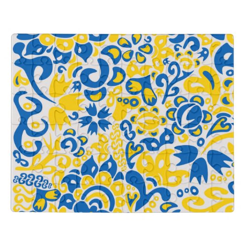 Folklore pattern with Ukrainian flag colors Jigsaw Puzzle