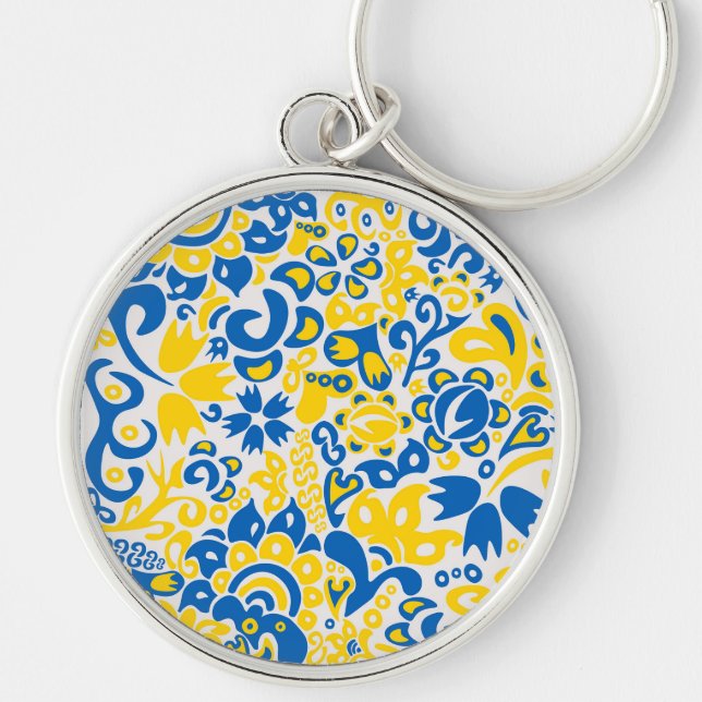 Folklore pattern with Ukrainian flag colors Keychain (Front)