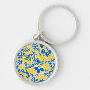 Folklore pattern with Ukrainian flag colors  Keychain