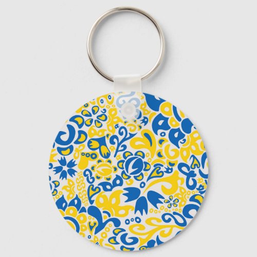 Folklore pattern with Ukrainian flag colors  Keychain