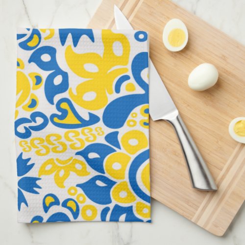 Folklore pattern with Ukrainian flag colors  Kitchen Towel