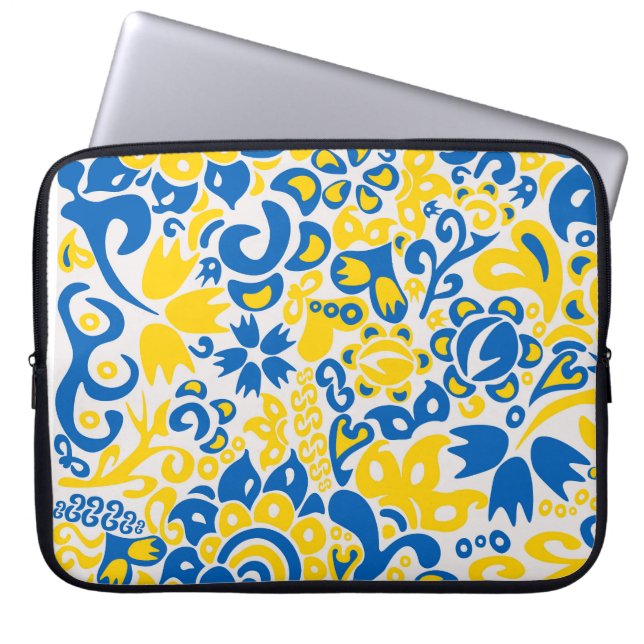 Folklore pattern with Ukrainian flag colors  Laptop Sleeve (Front)