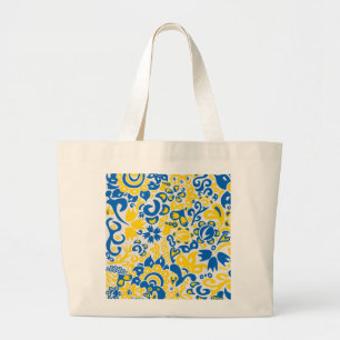 Folklore pattern with Ukrainian flag colors Large Tote Bag