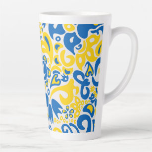 Folklore pattern with Ukrainian flag colors   Latte Mug