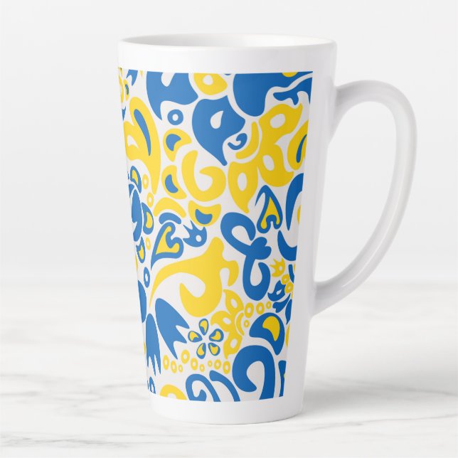 Folklore pattern with Ukrainian flag colors   Latte Mug (Right)