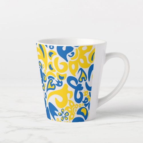 Folklore pattern with Ukrainian flag colors Latte Mug