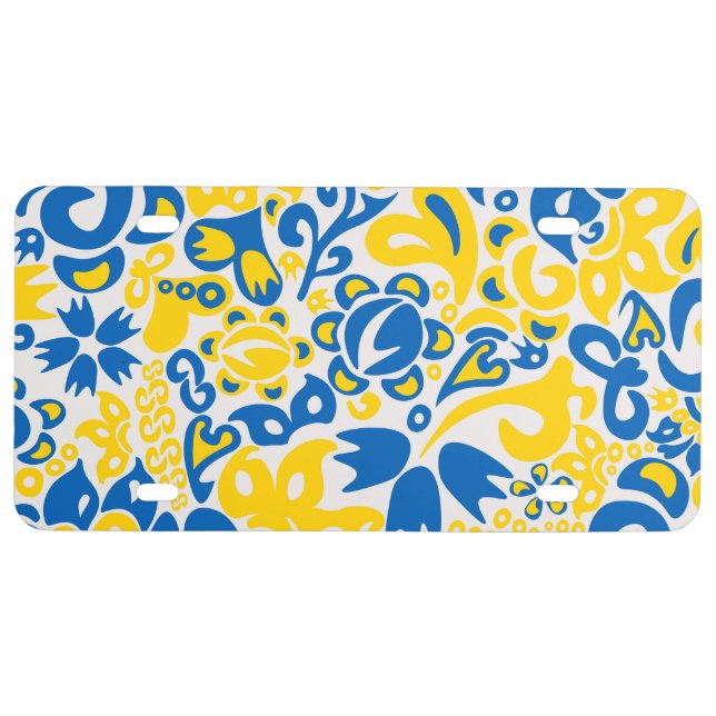Folklore pattern with Ukrainian flag colors  License Plate (Front)