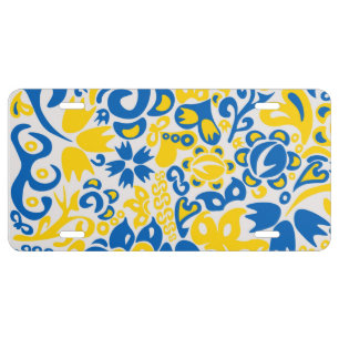 Folklore pattern with Ukrainian flag colors License Plate