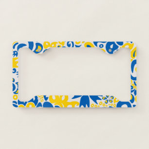 Folklore pattern with Ukrainian flag colors License Plate Frame