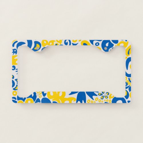 Folklore pattern with Ukrainian flag colors  License Plate Frame