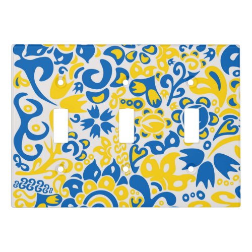 Folklore pattern with Ukrainian flag colors  Light Switch Cover