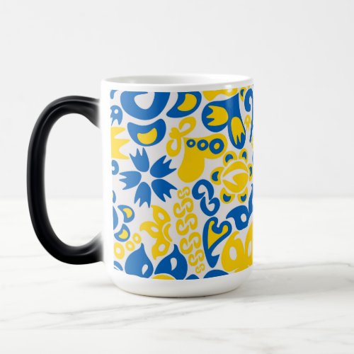 Folklore pattern with Ukrainian flag colors  Magic Mug