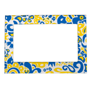 Folklore pattern with Ukrainian flag colors Magnetic Frame