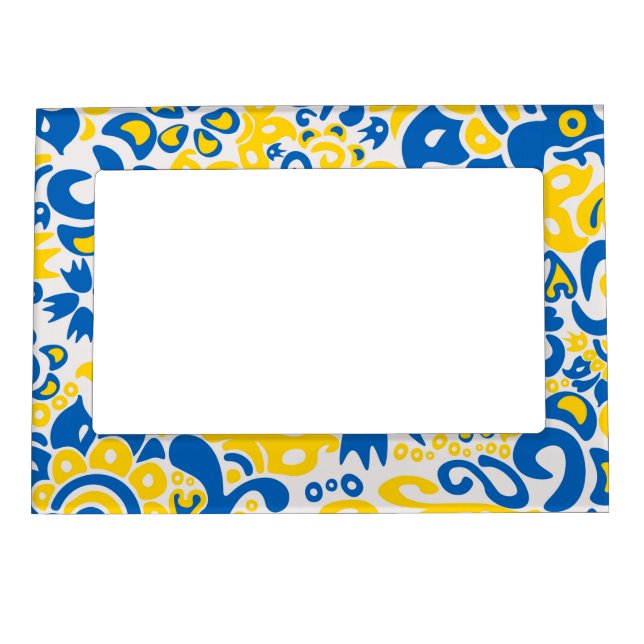 Folklore pattern with Ukrainian flag colors  Magnetic Frame (Front)