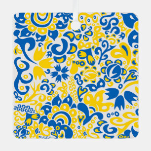 Folklore pattern with Ukrainian flag colors Metal Ornament