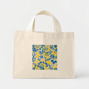 Folklore pattern with Ukrainian flag colors  Mini Tote Bag