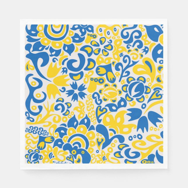 Folklore pattern with Ukrainian flag colors Napkins (Front)