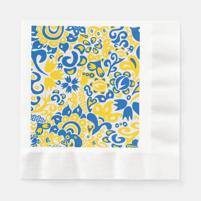 Folklore pattern with Ukrainian flag colors Napkins (Front)