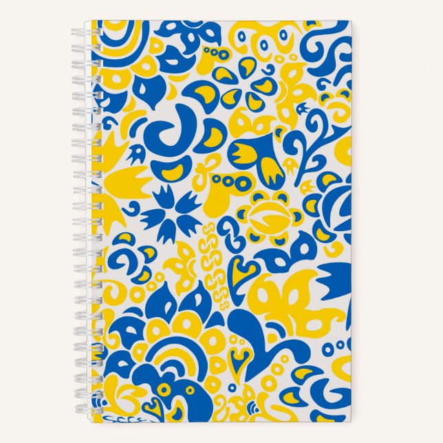 Folklore pattern with Ukrainian flag colors  Notebook (Front)