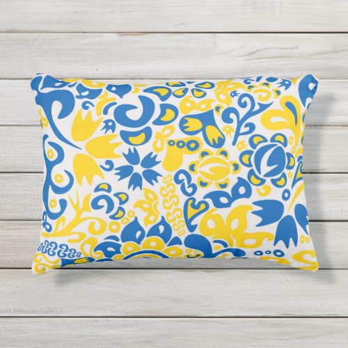 Folklore pattern with Ukrainian flag colors  Outdoor Pillow