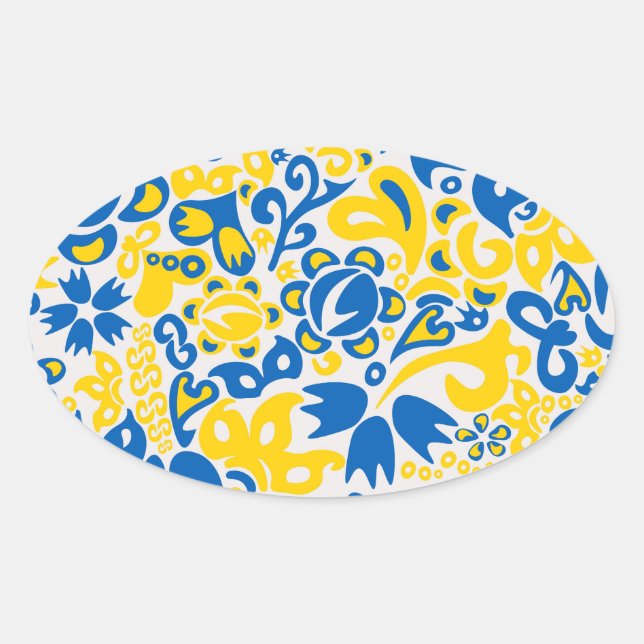 Folklore pattern with Ukrainian flag colors   Oval Sticker (Front)
