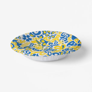 Folklore pattern with Ukrainian flag colors Paper Bowls