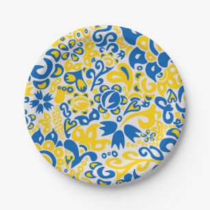 Folklore pattern with Ukrainian flag colors Paper Plates