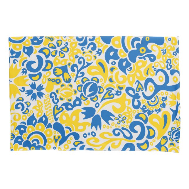 Folklore pattern with Ukrainian flag colors  Pillow Case (Front-Left)