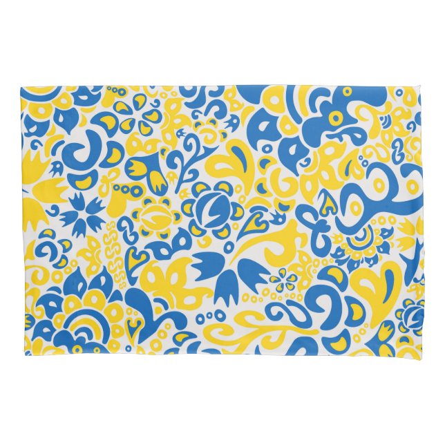 Folklore pattern with Ukrainian flag colors  Pillow Case (Front)