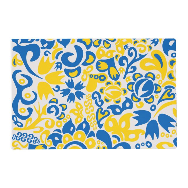 Folklore pattern with Ukrainian flag colors Placemat (Front)