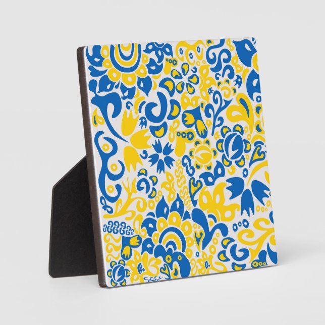 Folklore pattern with Ukrainian flag colors  Plaque (Front)