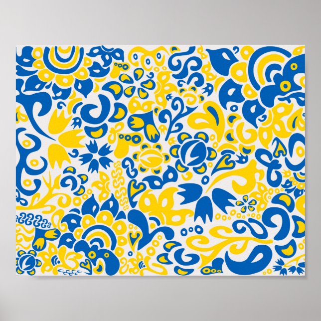 Folklore pattern with Ukrainian flag colors   Poster (Front)