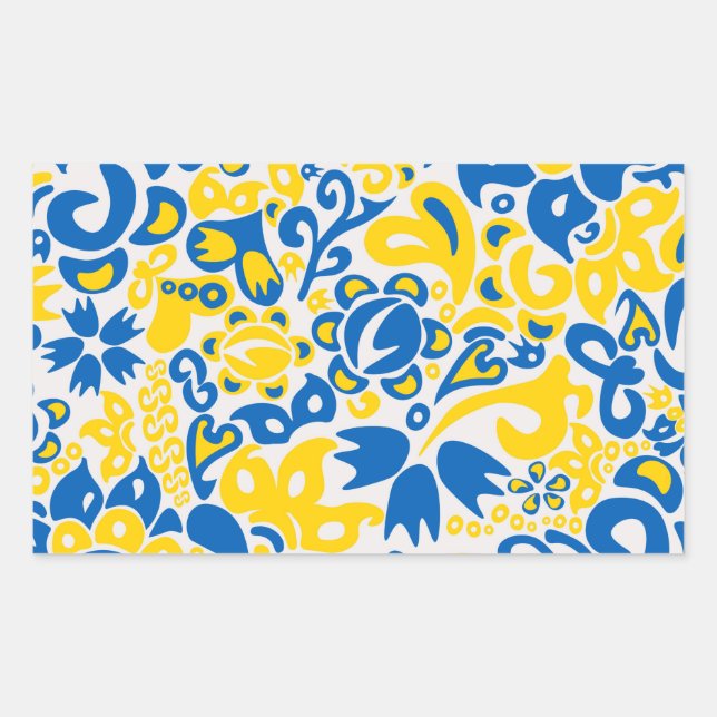 Folklore pattern with Ukrainian flag colors  Rectangular Sticker (Front)