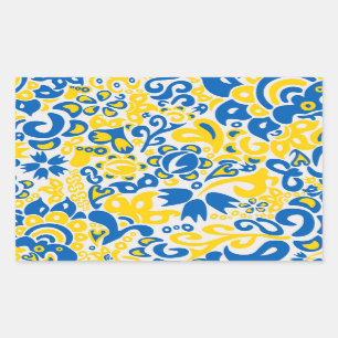 Folklore pattern with Ukrainian flag colors  Rectangular Sticker