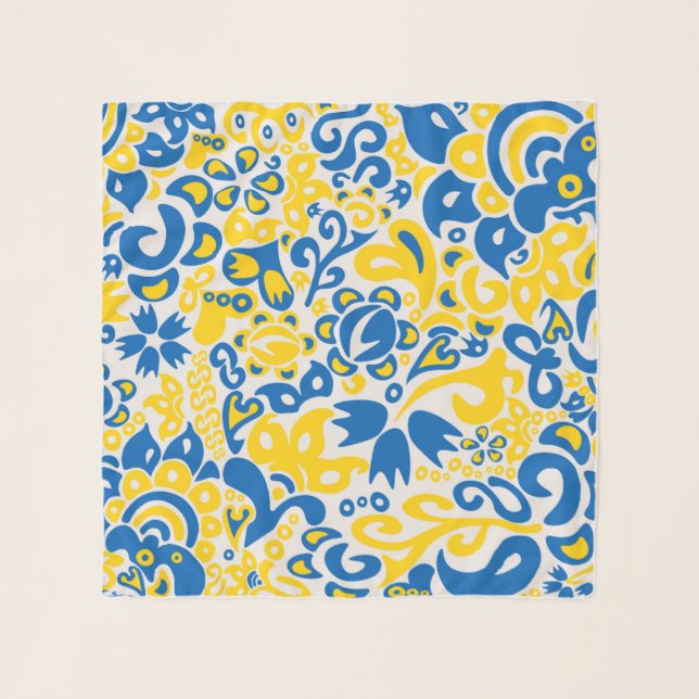 Folklore pattern with Ukrainian flag colors Scarf (Front)
