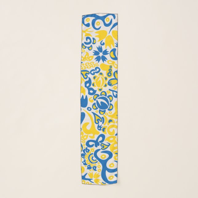 Folklore pattern with Ukrainian flag colors Scarf (Front)